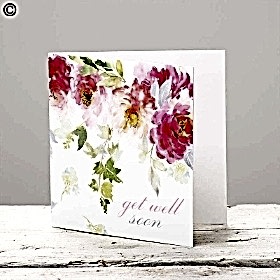 Get Well Soon Watercolour Flowers Greetings Card
